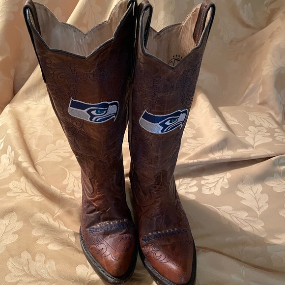 NFL Shoes - NFL women’s leather Seattle Seahawks cowboy boots